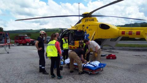 Traslado en helicóptero tras recibir multitud de picaduras de abejas en Aintzioa Traslado en helicóptero tras recibir multitud de picaduras de abejas en Aintzioa