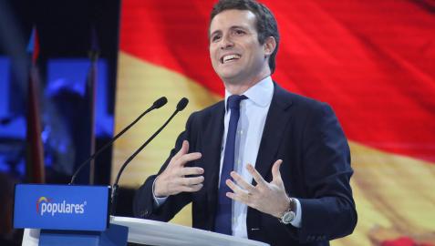 Pablo Casado interviene ante la Convención Nacional del PP.