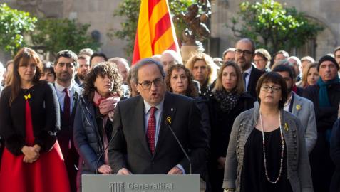 El presidente de la Generalitat, Quim Torra, durante el acto institucional de apoyo a los líderes independentistas.