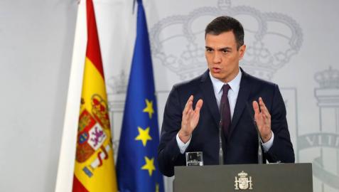 El presidente del Gobierno, Pedro Sánchez, durante su comparecencia este viernes en el Palacio de la Moncloa.