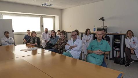 Un momento de la asamblea de médicos celebrada este viernes en el hospital García Orcoyen de Estella.