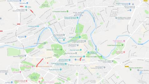 Mapa de las alteraciones de tráfico en Pamplona para este jueves, 7 de marzo.