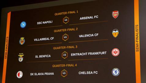 Cuadro de cuartos de final de la Liga Europa tras el sorteo.