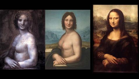 El dibujo del museo de Chantilly, la Gioconda desnuda del Hermitage y el original del Louvre.