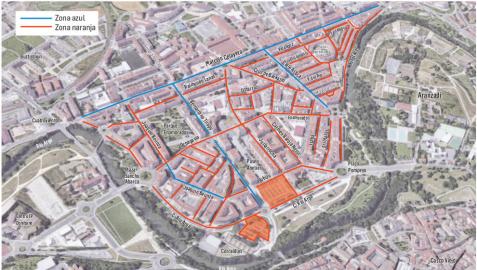 La zona azul y naranja llegará a la mitad sur de la Rochapea a principios de año