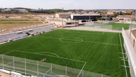 Estado actual de las obras de construcción de los campos de fútbol del complejo deportivo de Tudela.