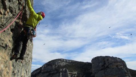 Escalada en uno de los barrancos del Parque Natural de la Sierra y Cañones de Guara.