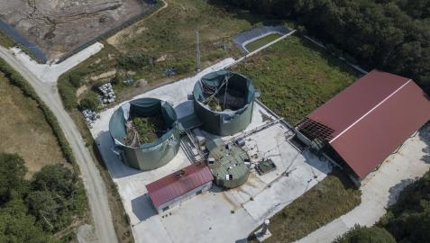 Vista aérea de la planta de biogás de Ultzama, en desuso