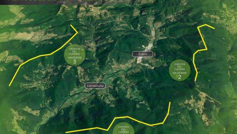 Mapa de los tres parques eólicos previstos