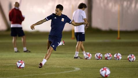 Dani Ceballos, en una de las sesiones de entrenamiento de la selección en Japón