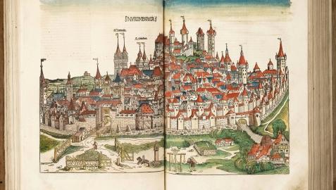 Nuremberg, ciudad donde residía y de la que partió el viajero Jerónimo Münzer. Crónica Schedel, editada por Schedel y Münzer en 1493