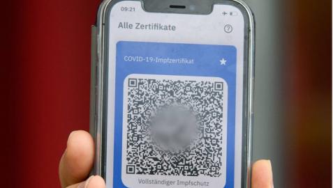 Un ejemplo del pasaporte Covid descargado en un código QR