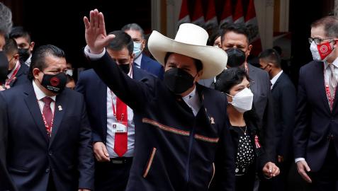 Pedro Castillo llegando al Palacio de Gobierno para la investidura