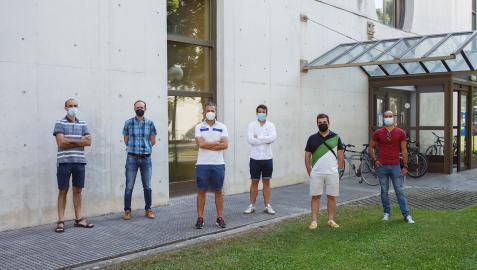 De izquierda a derecha, los investigadores de la UPNA Iñigo Ederra, Juan Carlos Iriarte, Carlos Quemada, Javier Chocarro, Jorge Teniente y Dayan Pérez