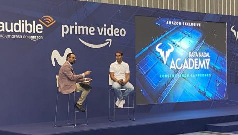 Rafa Nadal en la presentación del documental 'Rafa Nadal Academy. Construyendo Campeones', que se emitirá en Amazon Prime Video, Movistar y Audible
