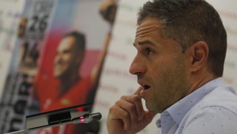Aimar Olaizola, en el acto en el que ha anunciado su retirada