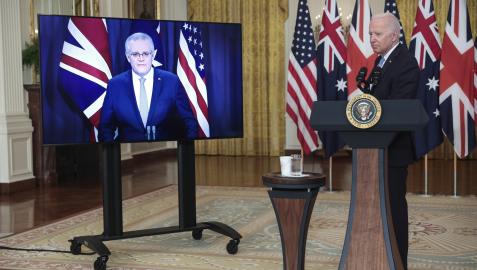 El primer ministro australiano, Scott Morrison y el presidente de EEUU, Joe Biden, durante el anuncio del acuerdo alcanzado con Reino Unido en materia de seguridad, tecnología y defensa
