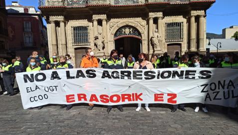Trabajadores de Dornier, durante la protesta de este jueves