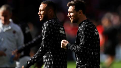 Leo Messi junto a Neymar en un entrenamiento anterior del PSG