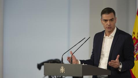 Pedro Sánchez, durante su comparecencia de este sábado en Moncloa