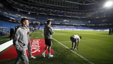 Los jugadores de Osasuna, a su llegada al Santiago Bernabéu