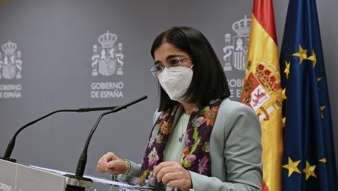 La ministra de Sanidad, Carolina Darias, hace unas declaraciones en el ámbito de la firma de la Orden Ministerial por la que se actualiza la Cartera de Servicios del Sistema Nacional de Salud para que las mujeres sin pareja, mujeres lesbianas y personas trans