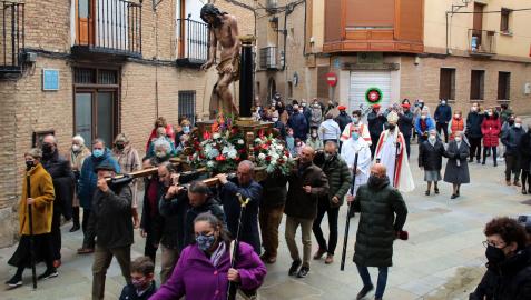 Instante de la procesión del Cristo en la Columna que recorrió las calles de Cascante en su regreso a la ciudad