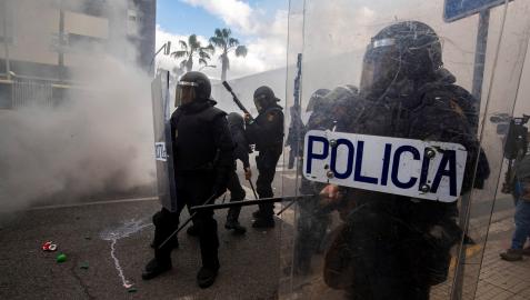 Agentes de la Policía Nacional durante la manifestación de los trabajadores del metal Agentes de la Policía Nacional durante la manifestación de los trabajadores del metal