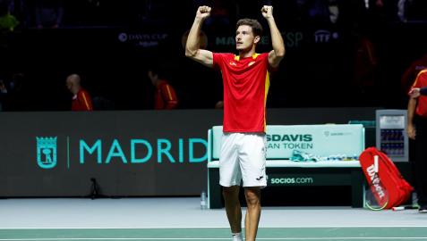 PCarreño Pablo Carreño celebra el segundo punto de España tras derrtatr a Emiliano Gómez