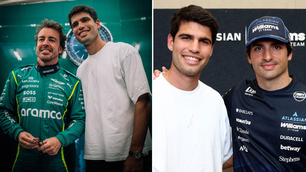 <![CDATA[Alcaraz visita a Alonso y a Sainz antes de debutar en el torneo de Doha]]>