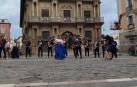 Un momento de la grabación del vídeo de los Mariachi Zacateca y los Gaiteros de Estlla interpretando el Vals de Astráin