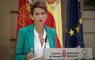María Chivite, en su comparecencia en los jardines del Palacio de Navarra