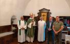 Desde la izquierda: Laurentino Gil, párroco de El Pilar; Francisco Javier Bustillo; Ramón Alvez, párroco de Arre; Pedro Lezáun, alcalde de Ezcabarte, y Javier CIordia, de Proyectos Solidarios JC Navarra.