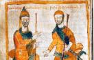 Carlomagno y uno de sus hijos, Pipino el jorobado, en una ilustración de los Anales de Fulda, una crónica medieval que narra lo ocurrido en Francia tras la muerte de Carlomagno hasta el año 900.