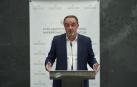 Javier Esparza, este lunes tras la reunión de la Mesa y Junta de Portavoces del Parlamento foral.