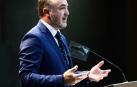 El portavoz de Navarra Suma, Javier Esparza, de UPN, en la rueda de prensa que dio ayer