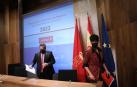 Javier Remírez y Elma Saiz, tras la presentación del anteproyecto de Presupuestos de Navarra para 2022