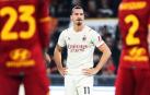 Zlatan Ibrahimovic con la camiseta del AC Milan durante el choque contra la Roma en el Estadio Olímpico
