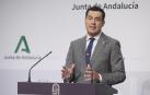El presidente de la Junta de Andalucía, Juanma Moreno, en la rueda de prensa para anunciar la conformación del nuevo gobierno