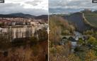 El río Arga a su paso por Burlada, en 2021 y 2022