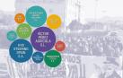 Gráfico del cierre de empresa sobre una imagen de una manifestación de trabajadores de Kabaya