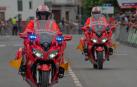 Agentes de la Policía Foral, trabajando en Lodosa en la Vuelta Ciclista a Navarra