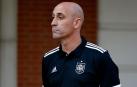 El presidente de Real Federación Española de Fútbol (RFEF), Luis Rubiales, durante la recepción del presidente del Gobierno Pedro Sánchez a la selección española de fútbol femenino en el Palacio de la Moncloa