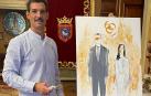 Urdánoz, junto al cuadro, todavía en proceso en el Ayuntamiento