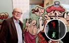 Francisco Ibáñez, con los dos agentes más ilustres del tebeo español y su semáforo