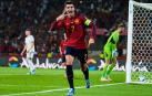 El delantero de la selección española Álvaro Morata celebra su gol en el partido de clasificación para la Eurocopa 2024 que ha enfrentado a España y Escocia