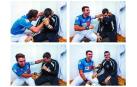 Peio Etxeberroa y Joseba Ezkurdia bromean después de un entrenamiento. Son compañeros de empresa y sobre todo, buenos amigos