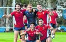 Yoel Ramírez, en medio arriba, junto a Juan Cruz y Diego Moreno. Abajo, Iker Benito y Chimy Ávila. Fue uno de los últimos entrenamientos de la pasada temporada