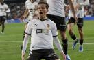 Hugo Guillamón festeja su gol con rabia