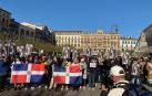Un momento de la concentración por Gabriela Reyes en la Plaza del Castillo de Pamplona